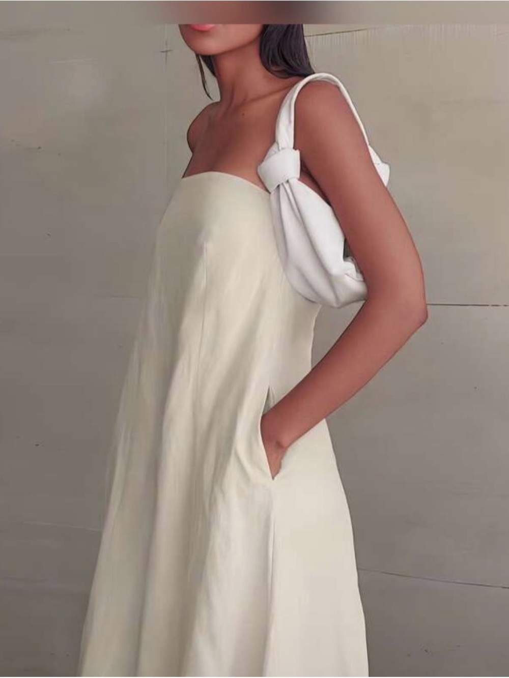 SHEIN Strapless Cream Maxi Dress with Pockets